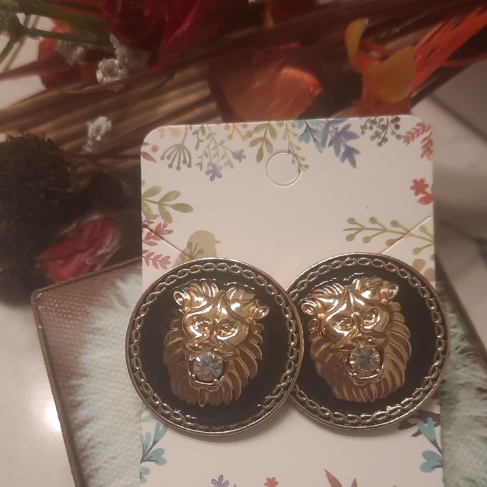 Gold Lion Head Earrings